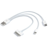 Bekväm tre-i-ett USB-kabel - Apple 30pins, Apple Lightning och microUSB